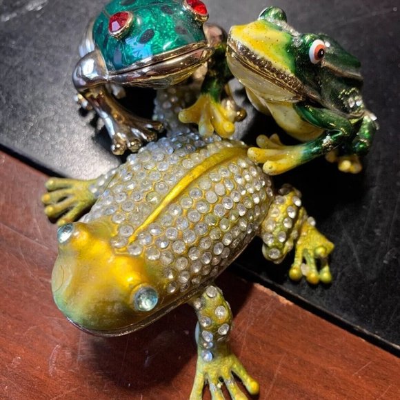 3 Nrmt RUCINNI Frogs Jeweled Eyes Trinket Box Lot W/ SWAROVSKI Crystals Opening! - Picture 3 of 4